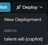 Deploy dropdown in the editor header showing New Deployment and existing deployments