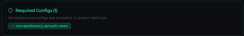 The Auto-detected Secret References card listing config keys found in the implementation