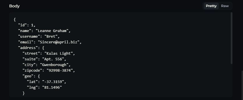 The HTTP builder response viewer showing status, resolved URL, template resolutions, and body