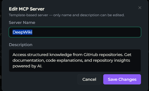 The Edit MCP Server dialog