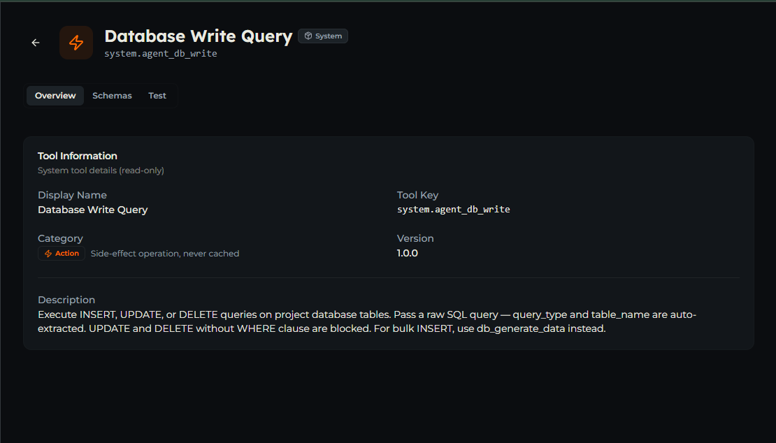 agent_db_write tool — Overview tab