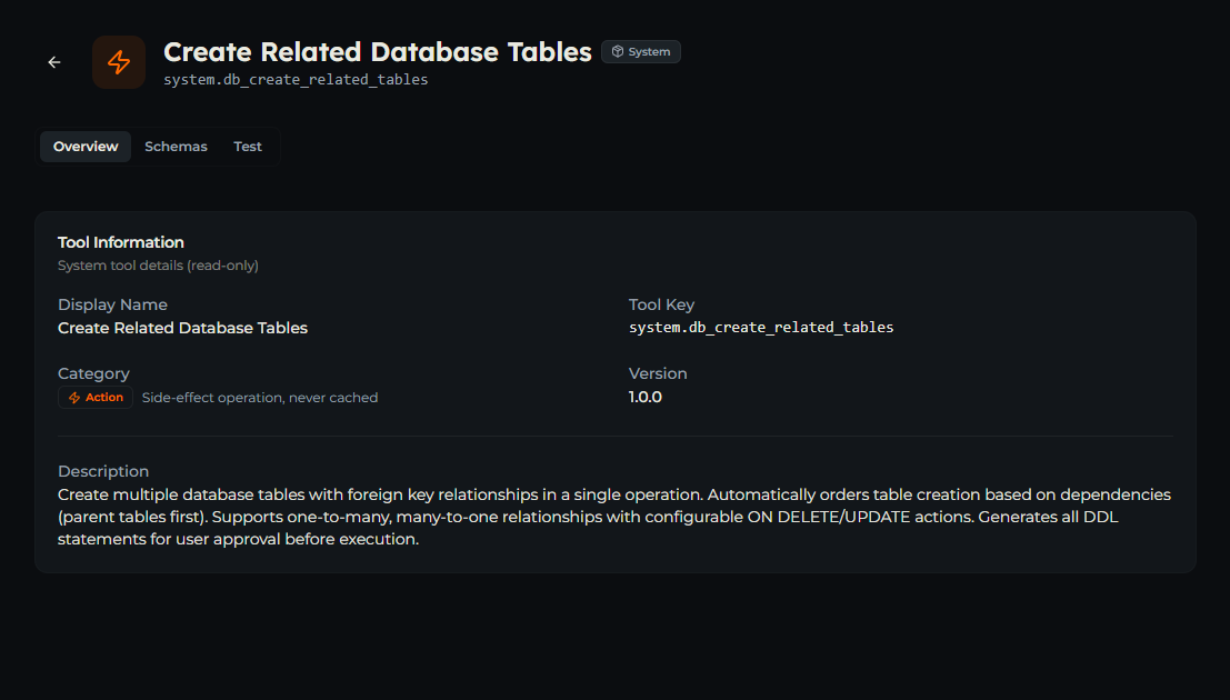 db_create_related_tables tool — Overview tab