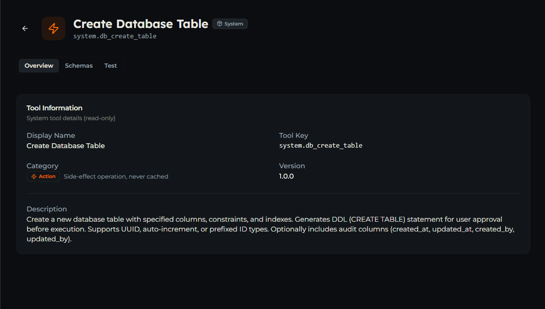 db_create_table tool — Overview tab