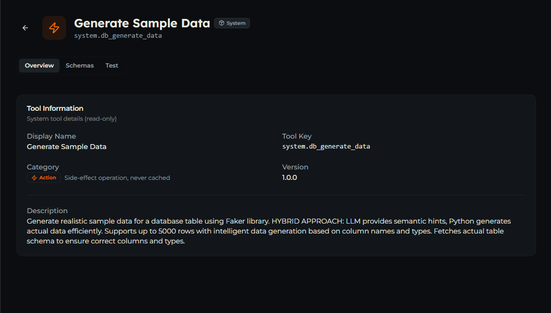 db_generate_data tool — Overview tab