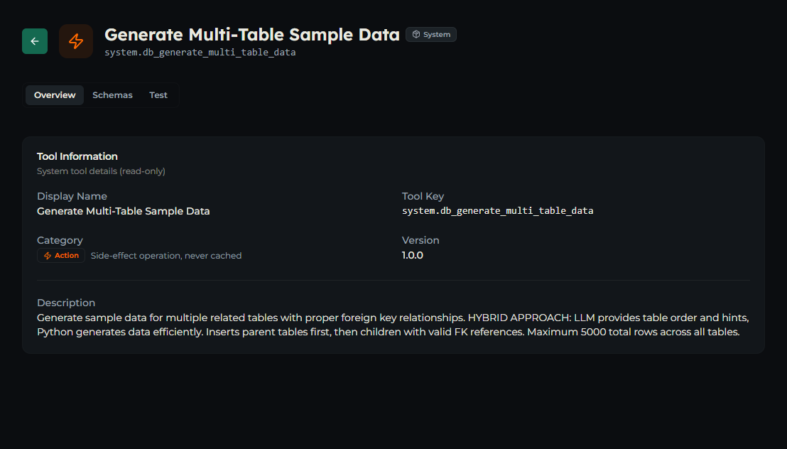 db_generate_multi_table_data tool — Overview tab