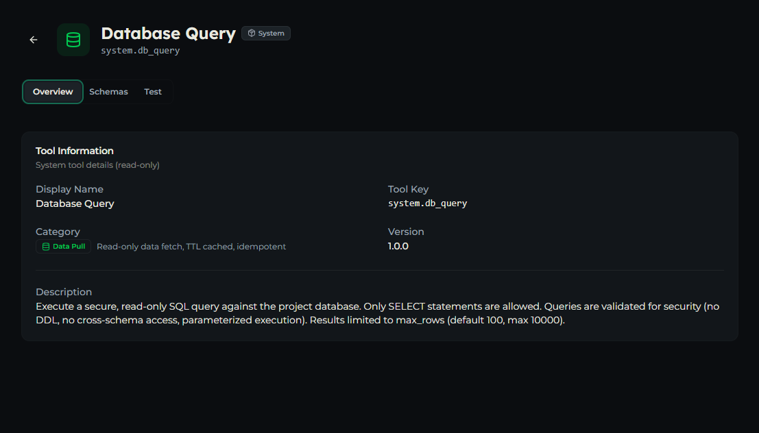 db_query tool — Overview tab