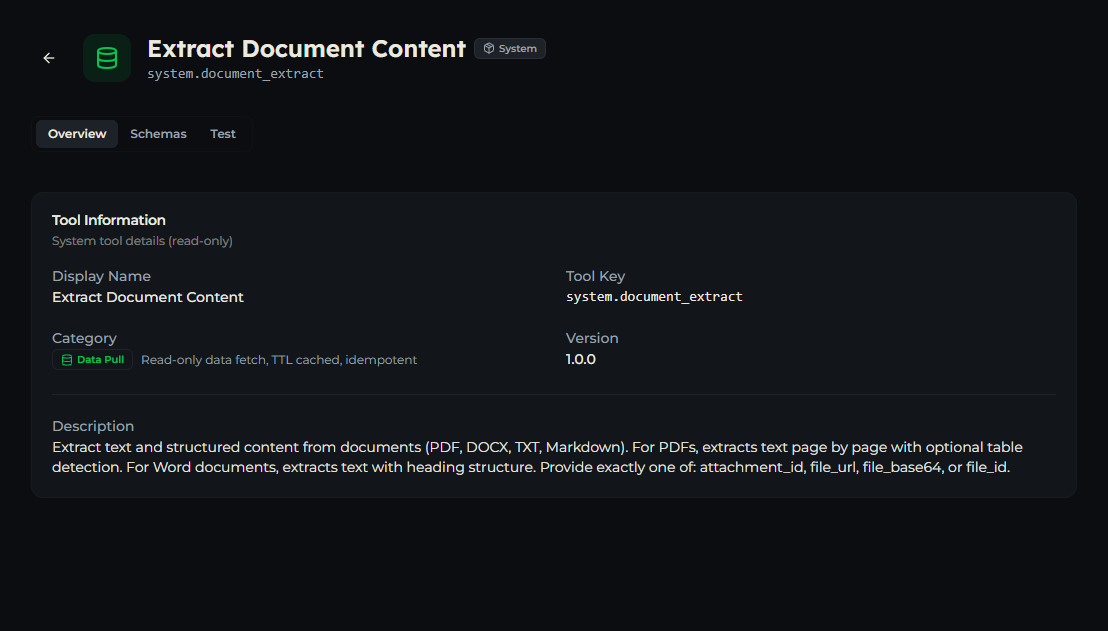 document_extract tool — Overview tab