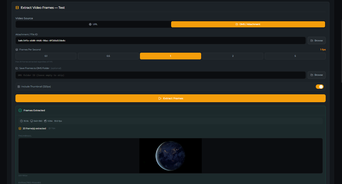 video_extract_frames tool — Test tab