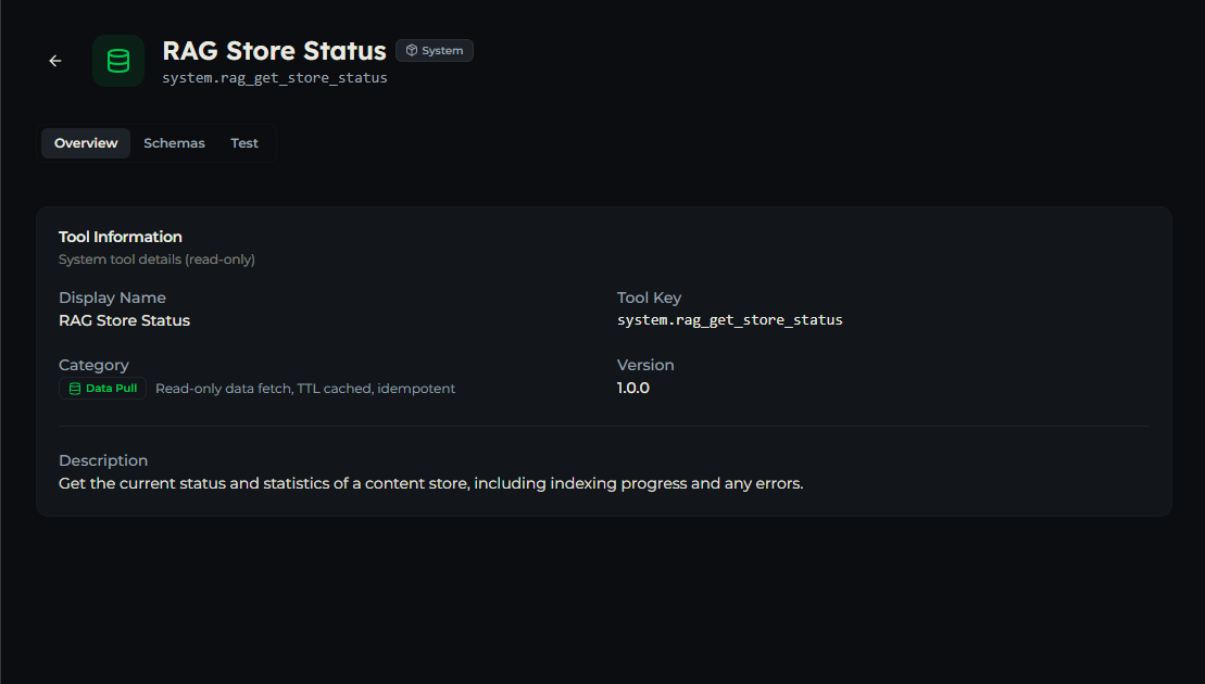 rag_get_store_status tool — Overview tab