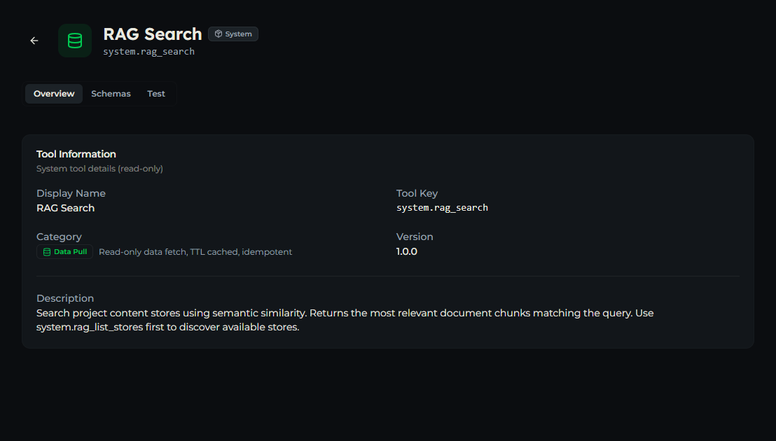 rag_search tool — Overview tab