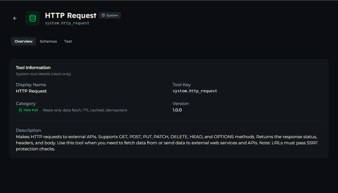 http_request tool — Overview tab