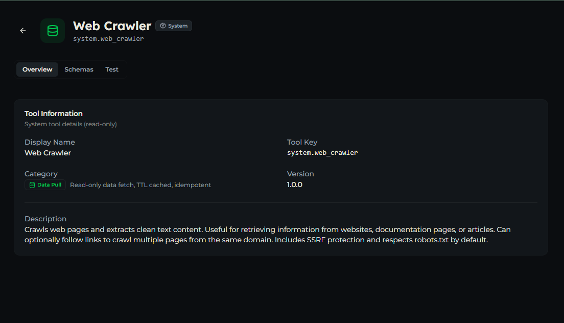 web_crawler tool — Overview tab