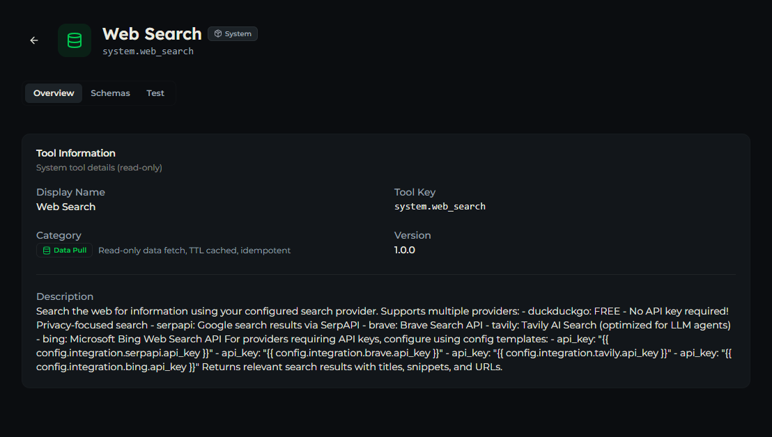web_search tool — Overview tab