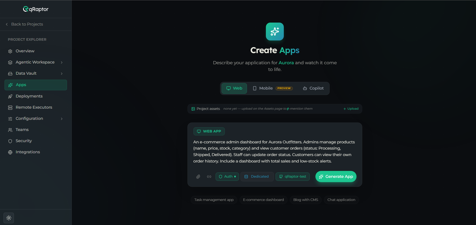 Auth chip toggle and Environment selector (Shared vs Dedicated)