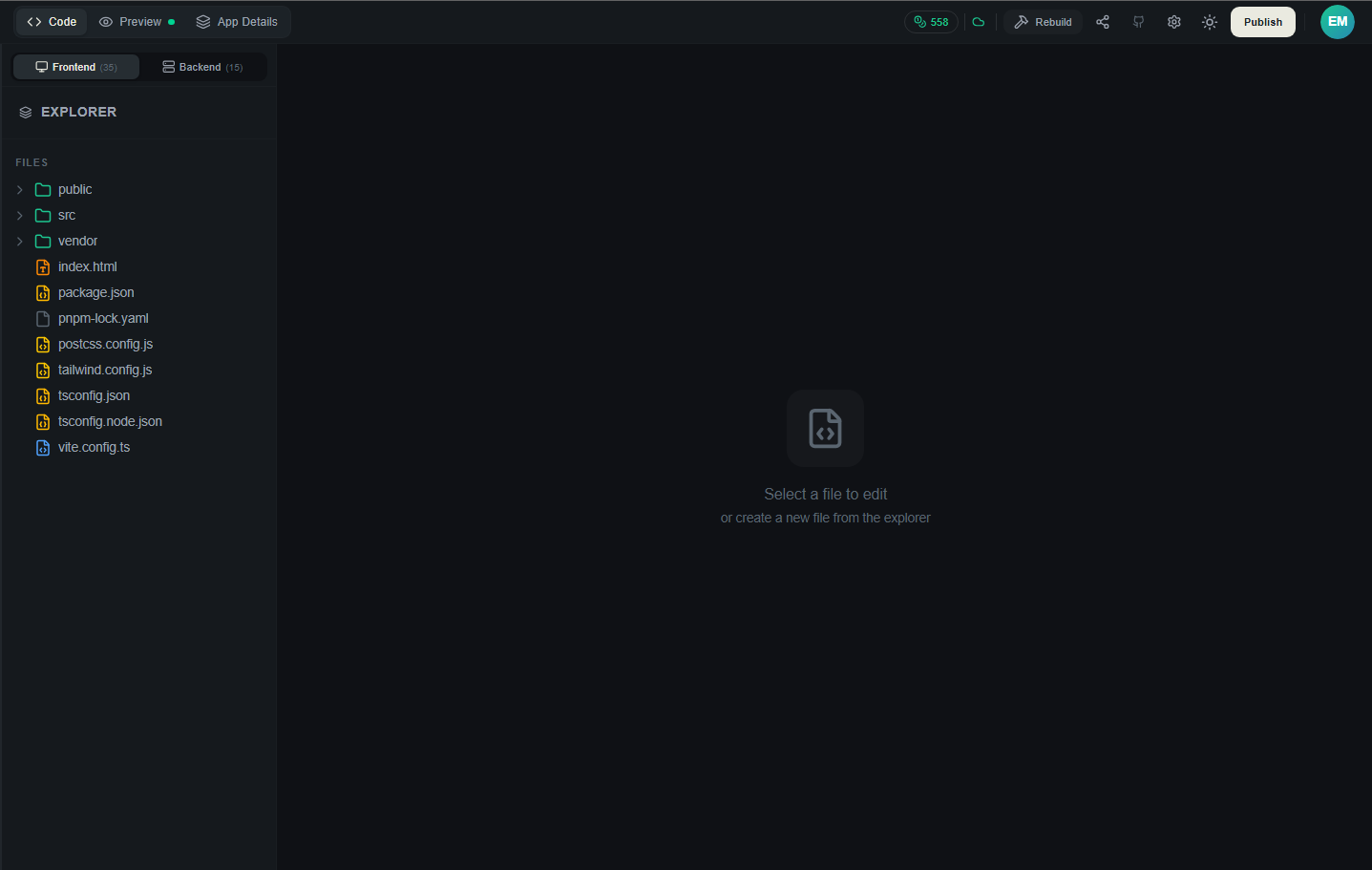 Workspace toolbar showing Code, Preview, and App Details tabs