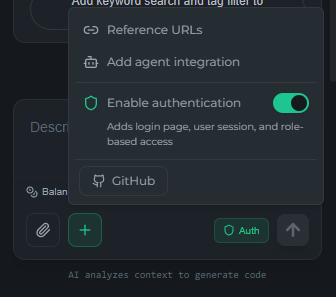 The chat composer's More options menu open, showing Add agent integration