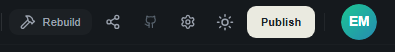 Workspace toolbar with the Publish button