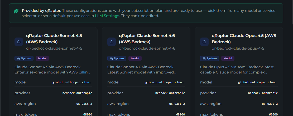The Configurations list filtered to platform-provided models, with the explanatory banner above the cards