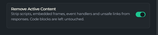 The Remove Active Content toggle in the policy wizard