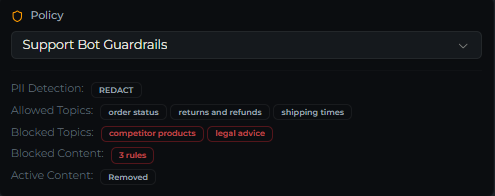 The Task Agent overview panel showing the Policy selector and the applied policy's summary