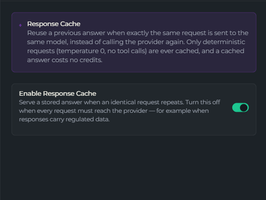 The Advanced step of the policy wizard showing the Enable Response Cache toggle