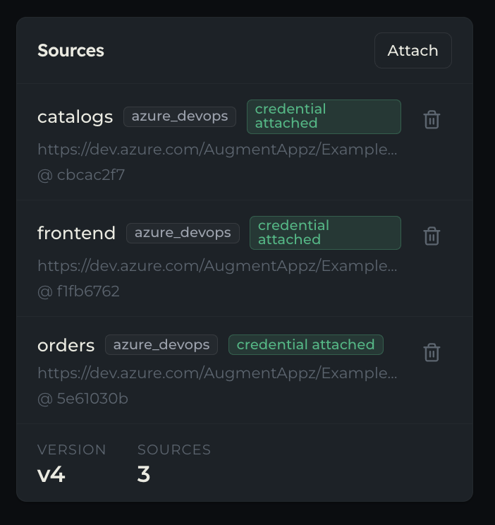 An application with three repositories attached as sources