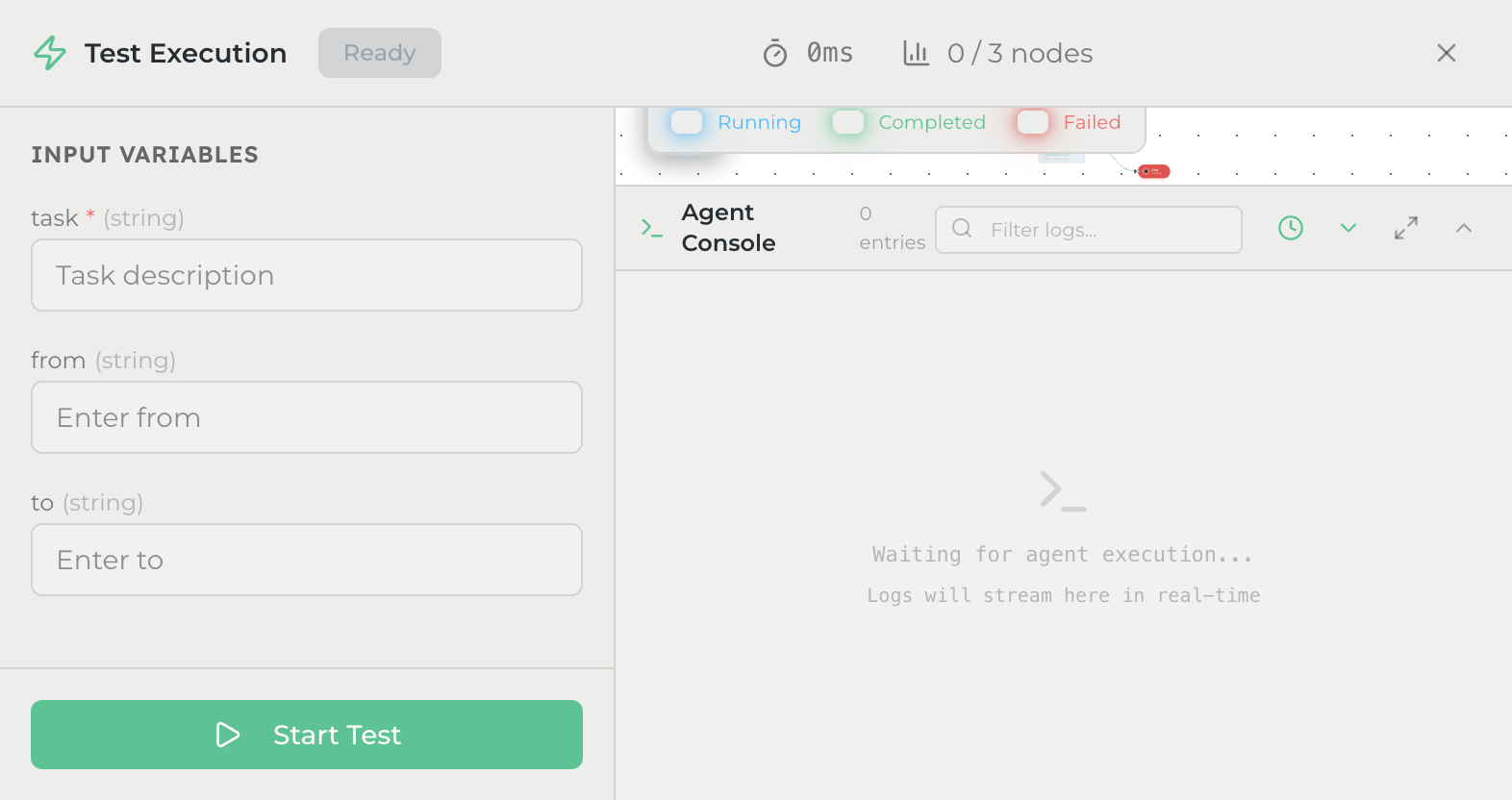 Complete agent graph showing Start → Quick Prompt → Condition with three branches → End