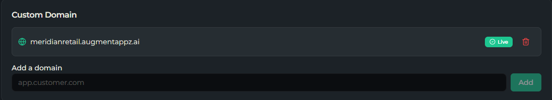 Custom domain showing Live status with an active HTTPS certificate